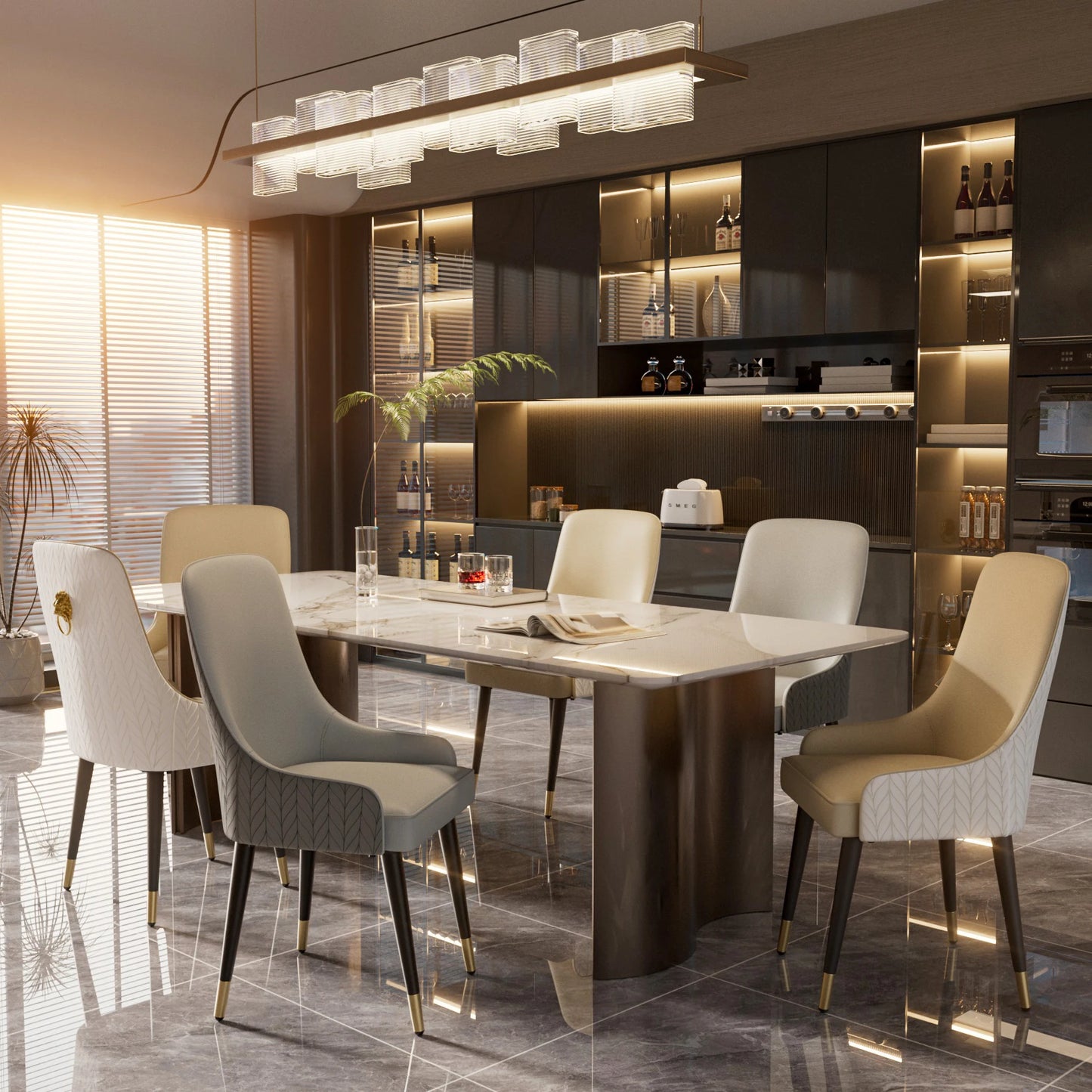 Tufted Back Lion Head Pull Ring Modern Set Dining Chairs