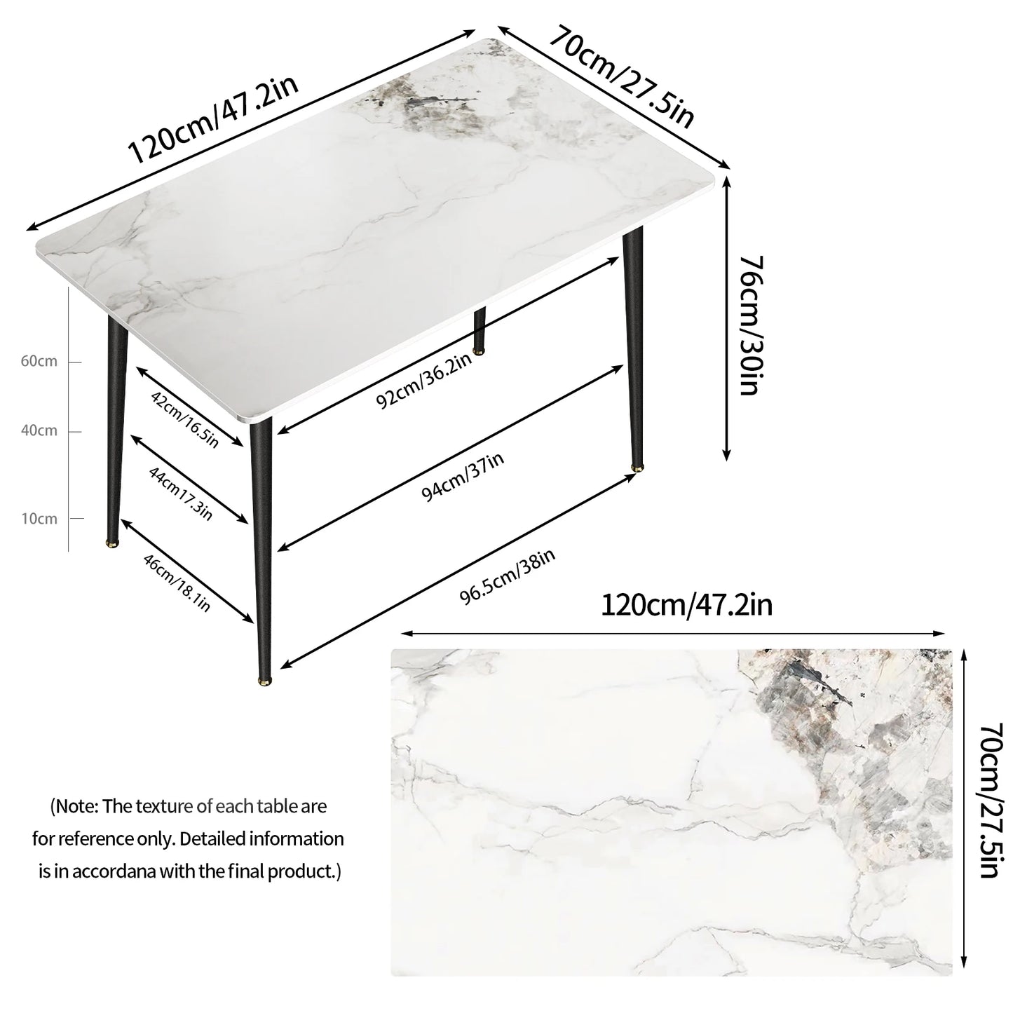Rectangular Dining Table with Metal Frame