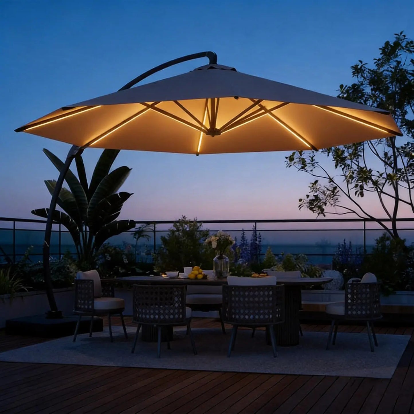 Large Patio Aluminum Offset Umbrella Windproof with 360° Rotation