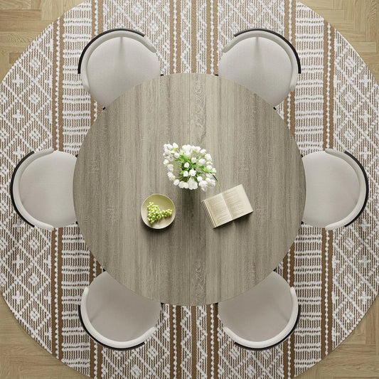 Wood Round Dining Table with Metal Base