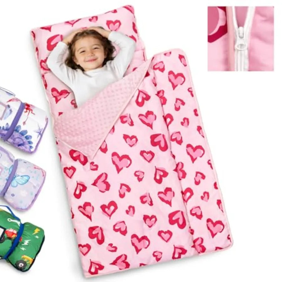 Toddler Nap Mat Extra Large with Detachable Minky Blanket and Pillow