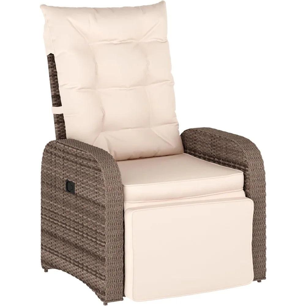 Patio Wicker Rattan Recliner Lounge Chair with Flip up Side Table