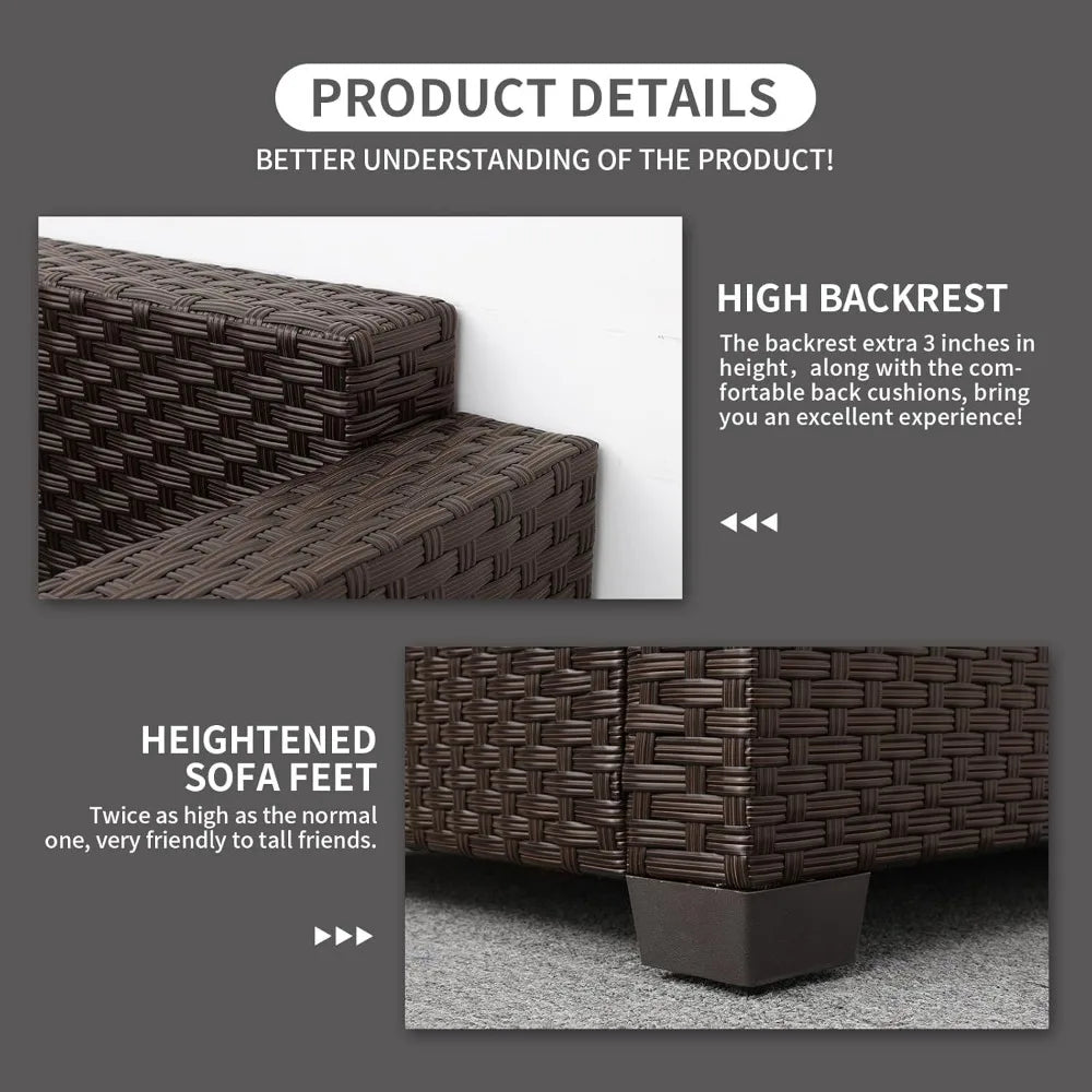 Outdoor Patio Single Sofa Chairs and Glass End Table Set of 2