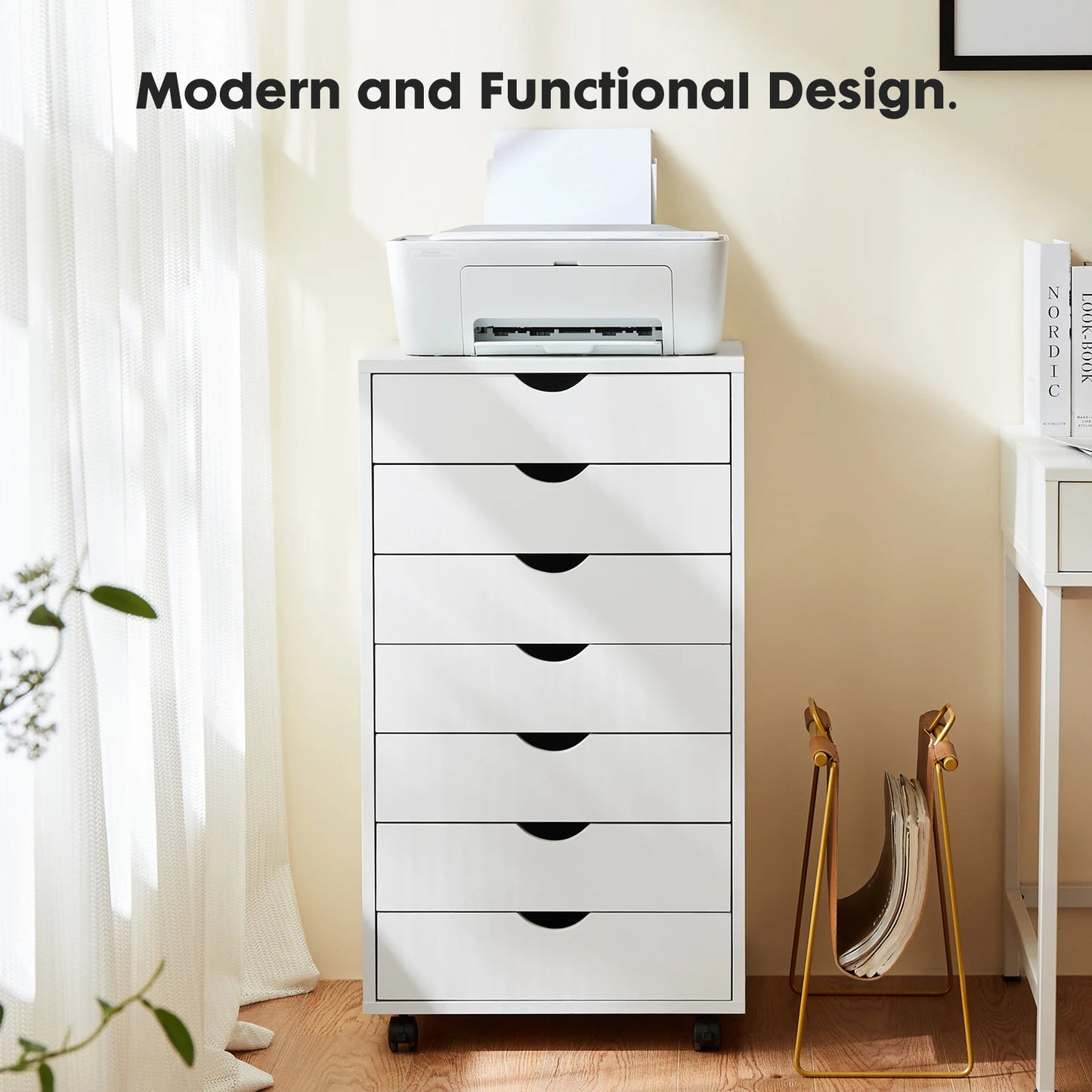 Storage Cabinet Wooden Wheels Organizer