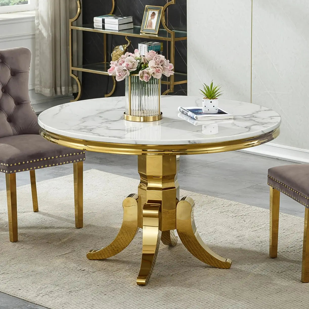 Modern Faux Marble Rectangular or Round Dining Table