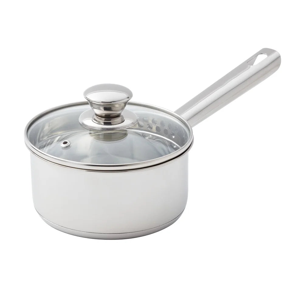 Oven Safe Stainless Steel Saucepan with Straining Lid 1qt Dishwasher Safe