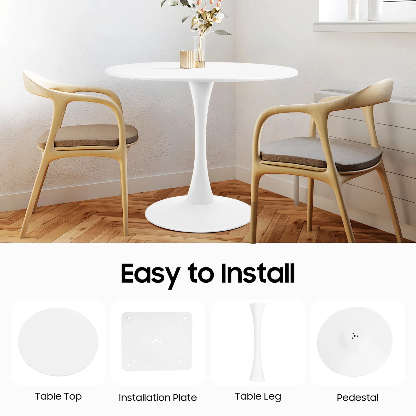 Modern Round Shape Tulip Dining Table with Modern Pedestal Base