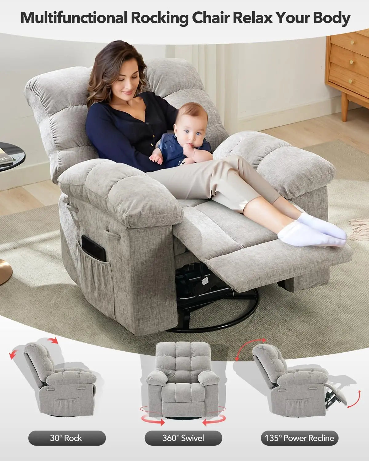 Overstuffed Rocker Manual Recliner Glider Chair