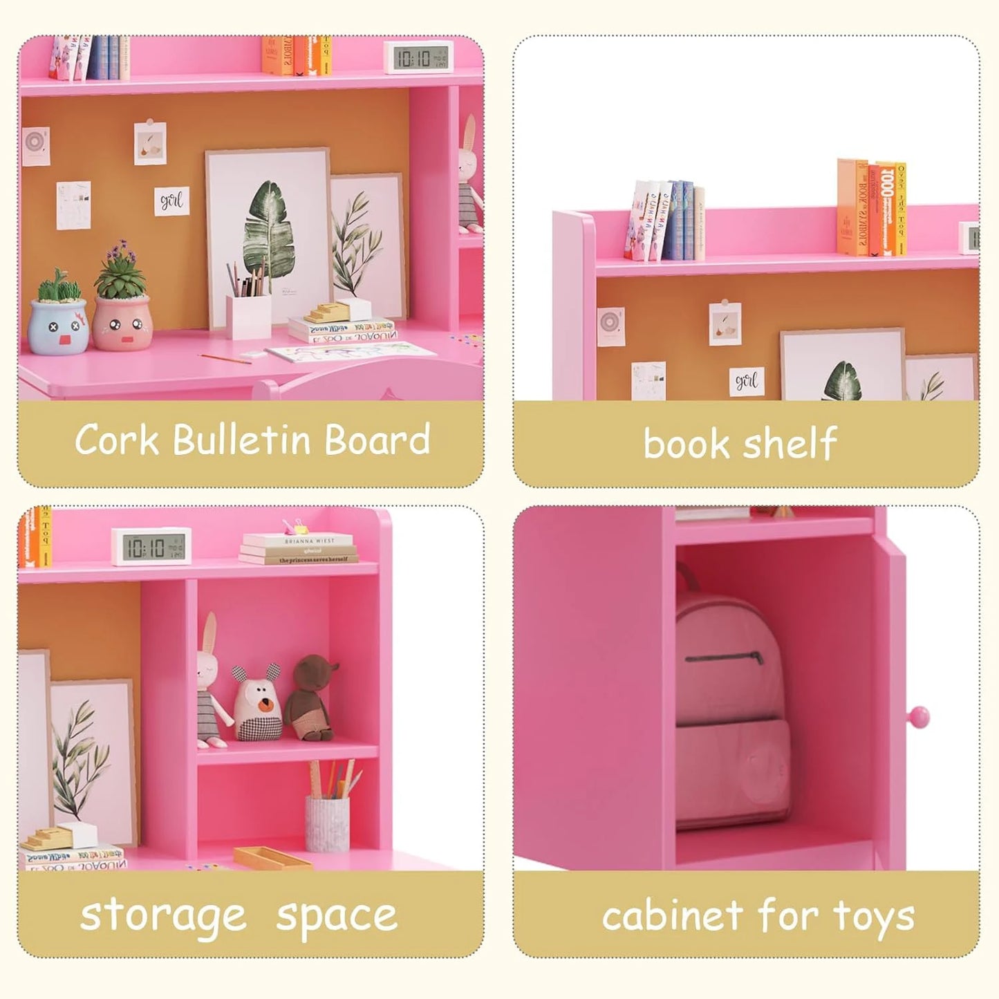 Wooden Student Writing Table Computer Workstation with Hutch Storage Cabinet