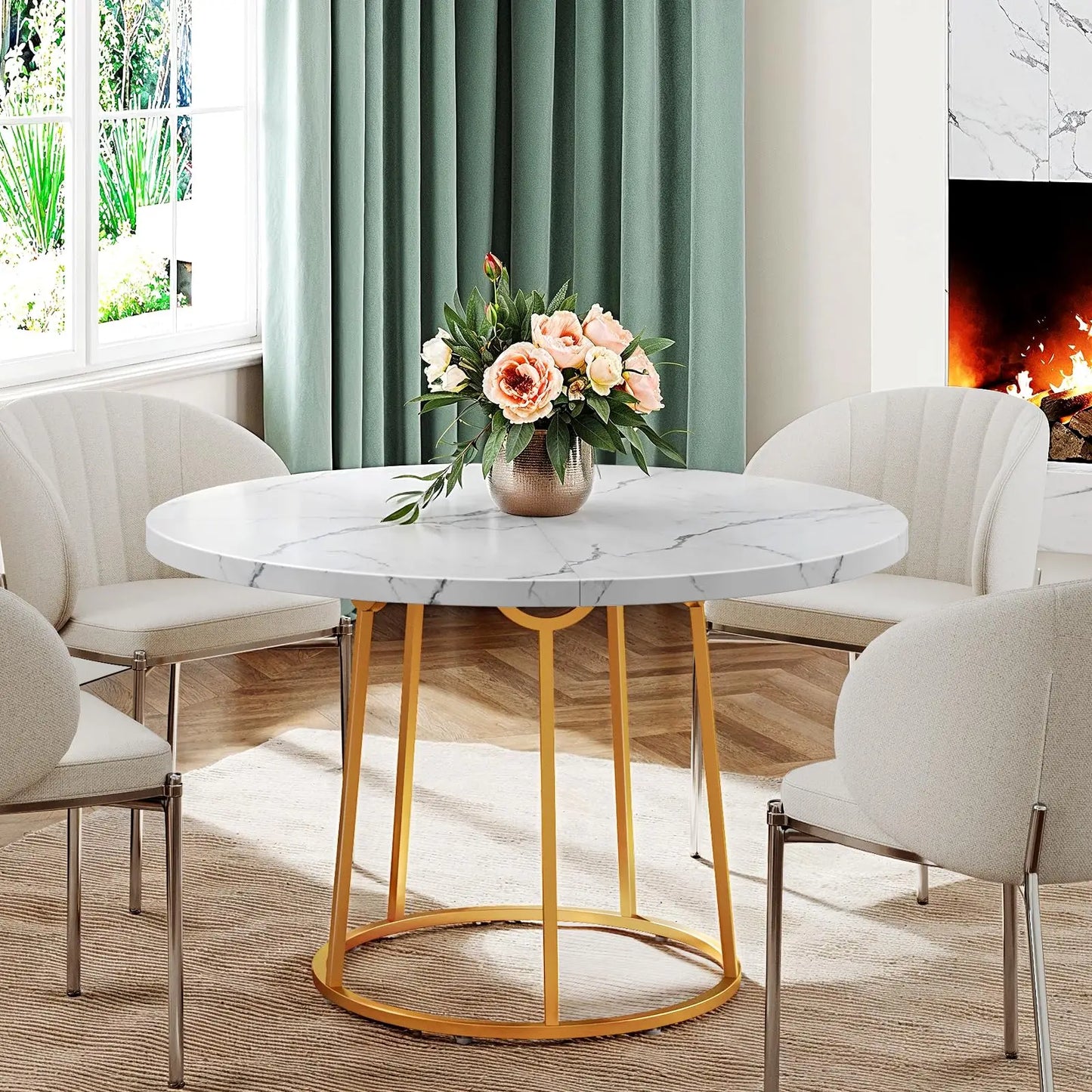 Round Dining Table with Marble Pattern