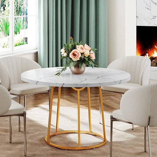 Round Dining Table with Marble Pattern