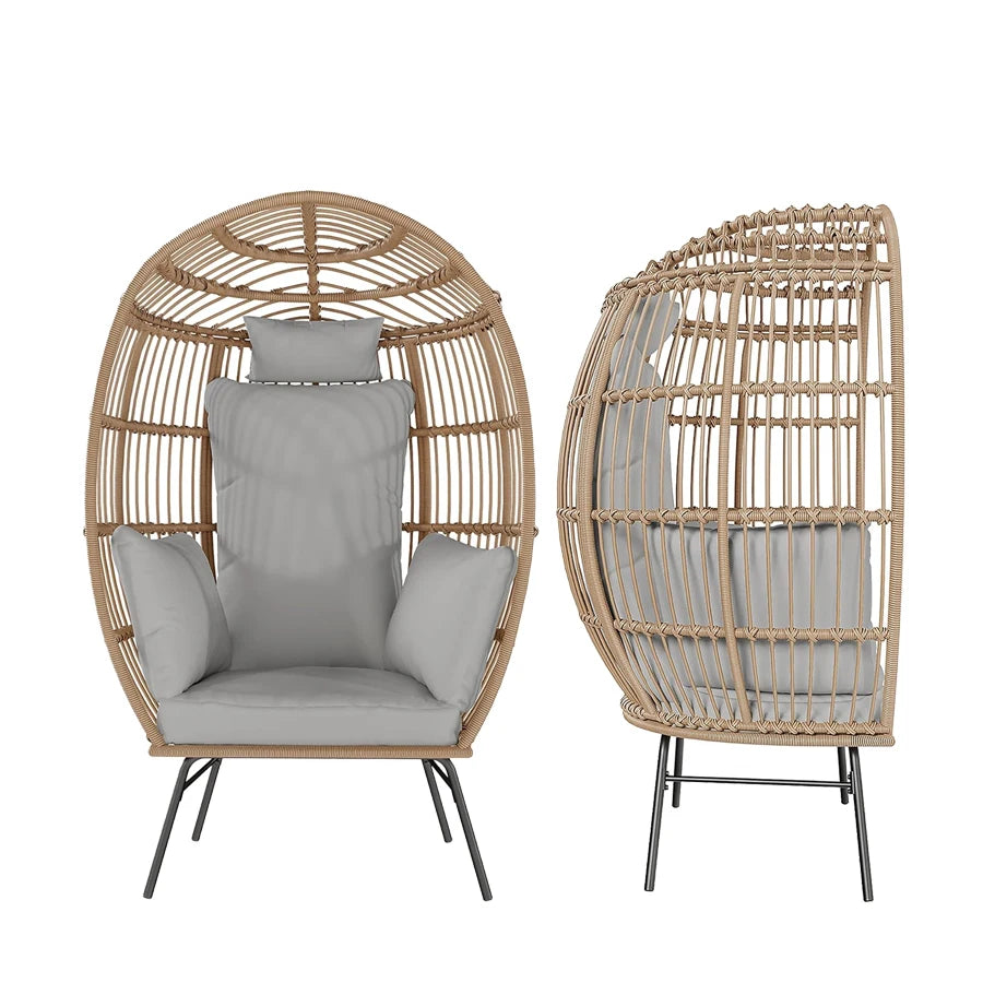 Waterproof UV Resistant Wicker Egg Chair with Ottoman with Cushions