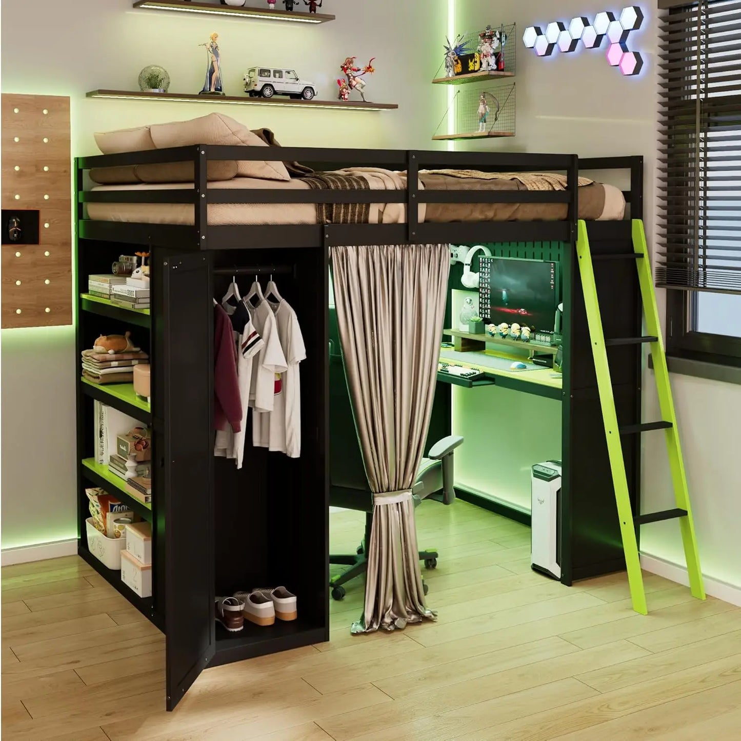 Full Wood Gaming Loft Bed