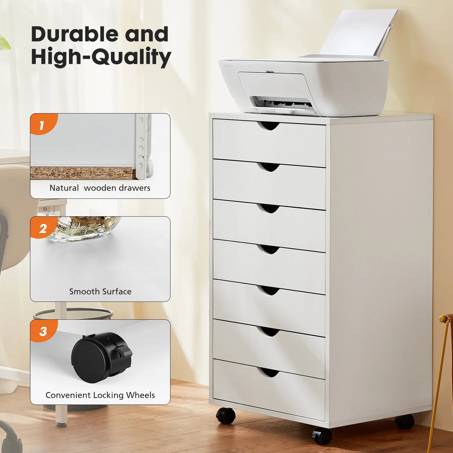 Storage Cabinet Wooden Wheels Organizer