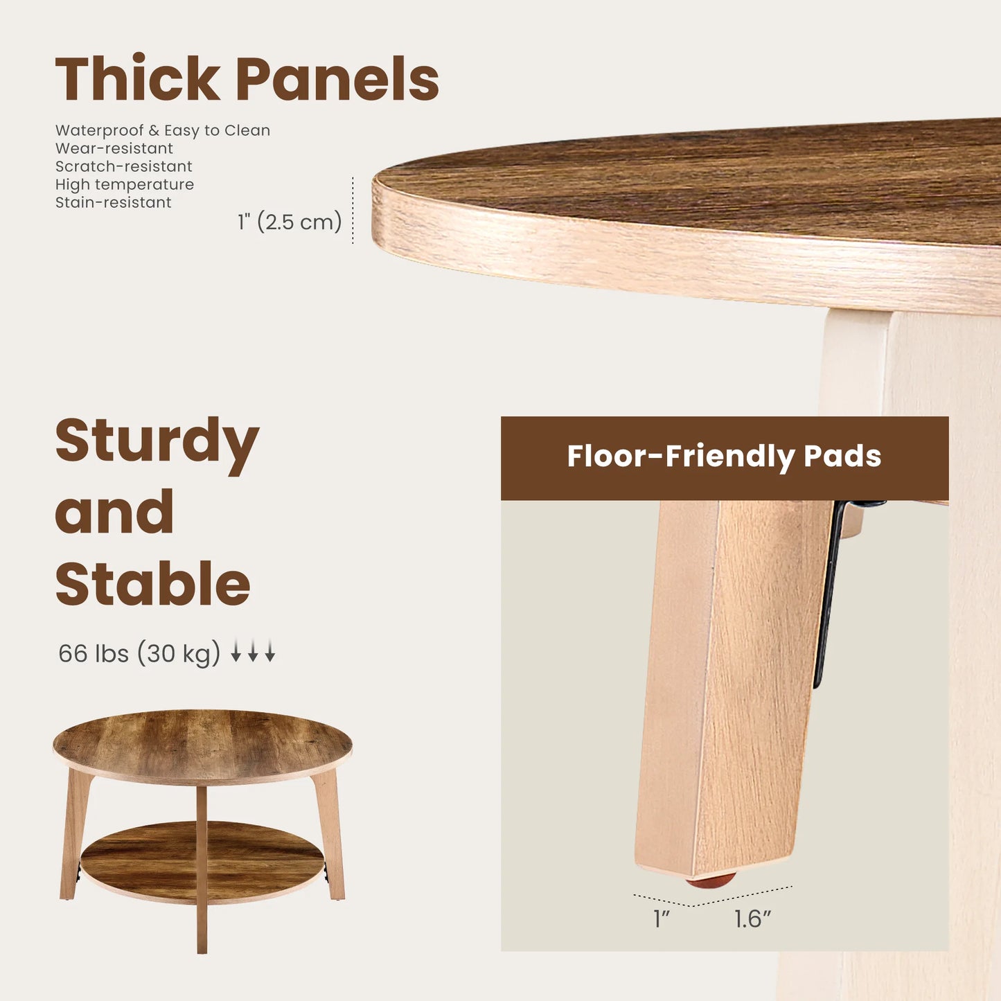 Wood Round Coffee Table with Storage Capacity