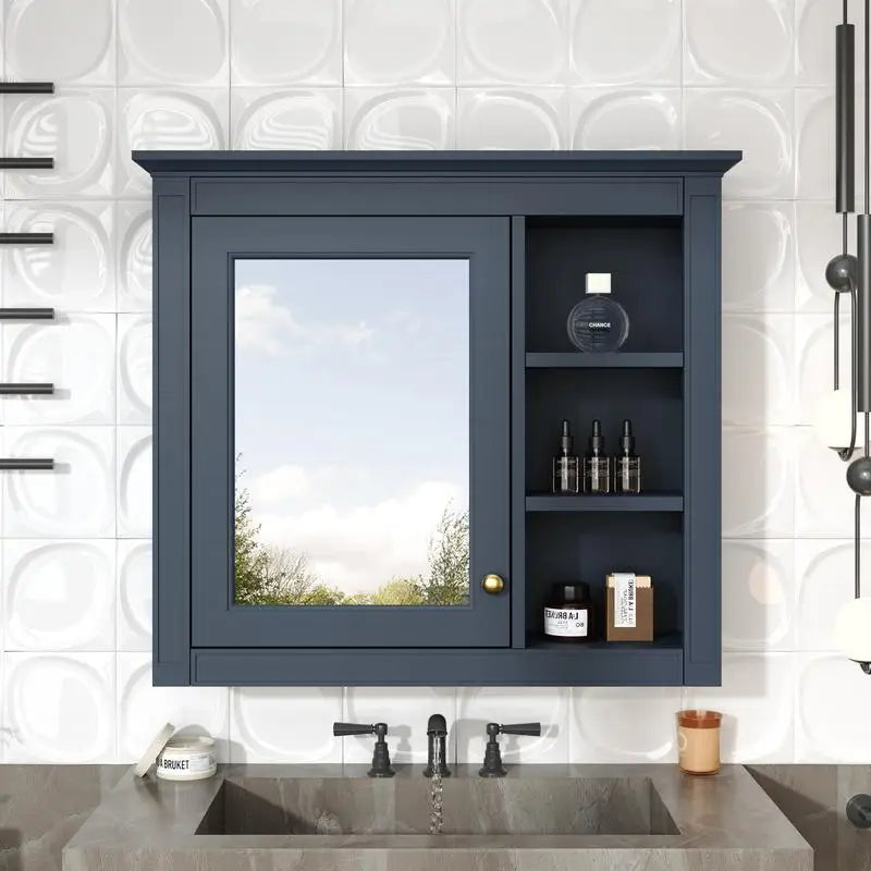 Modern Bathroom Storage with Mirror, Features 3 Open Shelves
