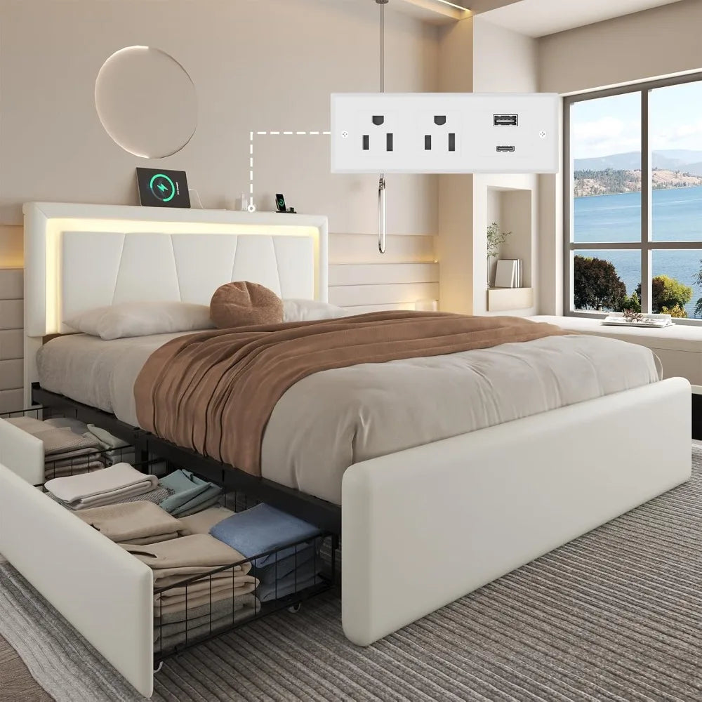 Metal Bed Frame with Adjustable Headboard Built-in Charging