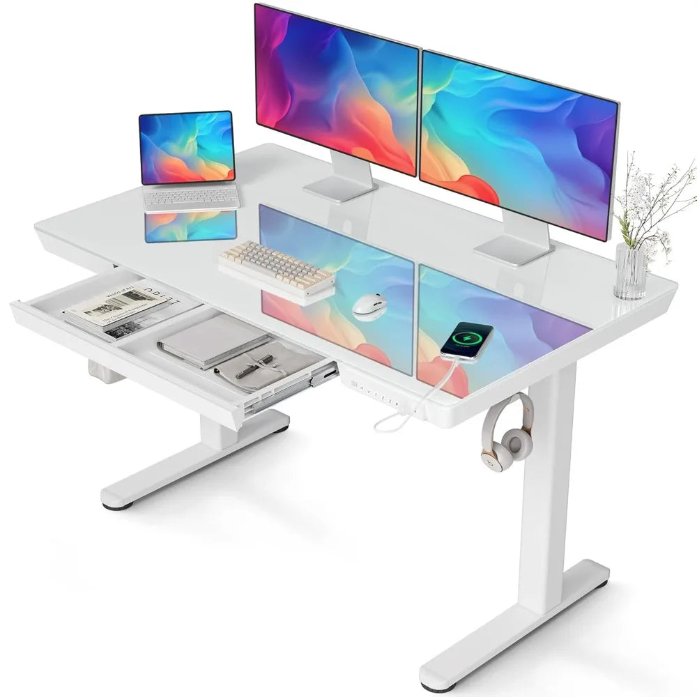 Glass Standing Desk with Drawers