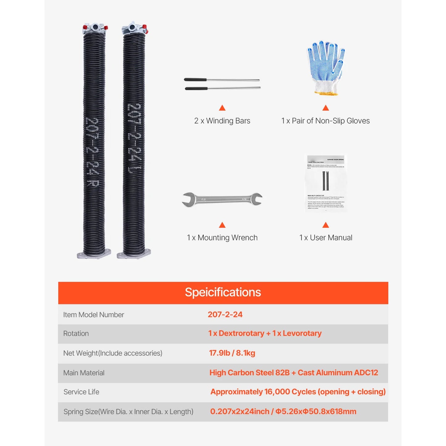 Electrophoresis Black Coated for Replacement Garage Door Torsion Springs