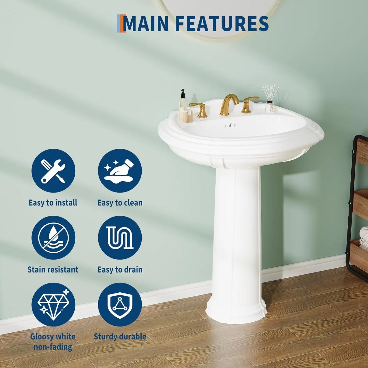 Freestanding White Ceramic Pedestal Sink