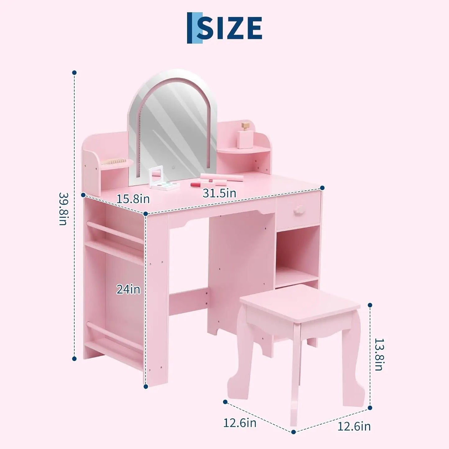Vanity Table and Chair Set with Storage Shelves & Drawer