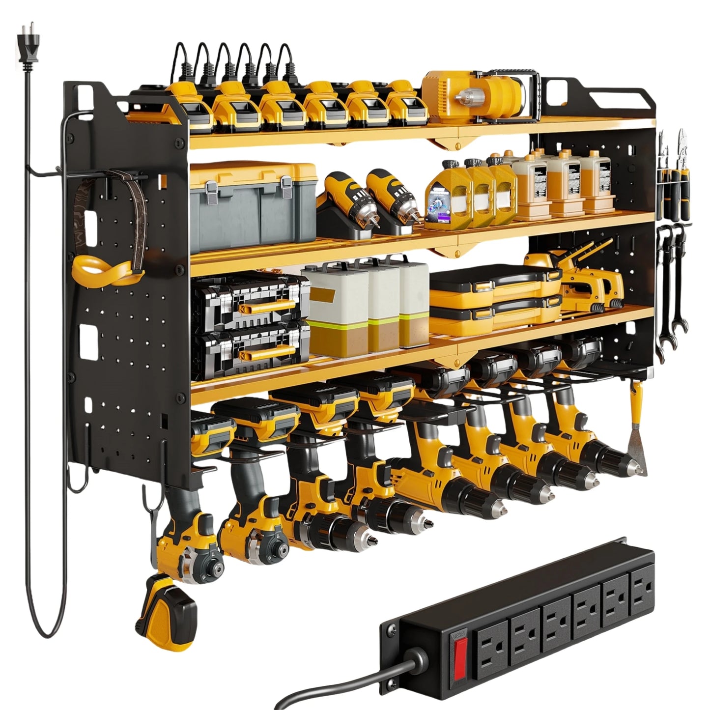 Heavy Duty Tool Organizer Wall Mount with Charging Station