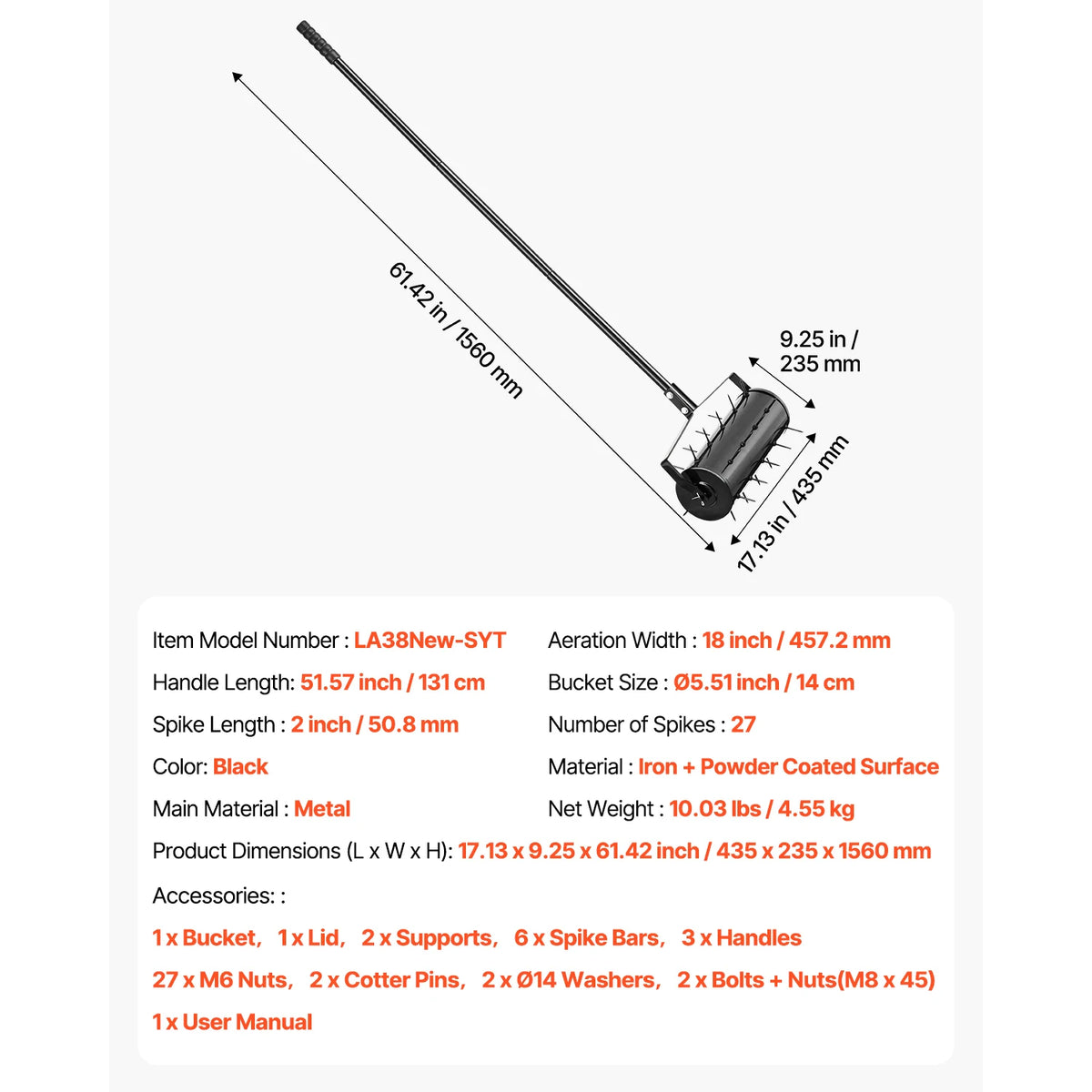 Manual Heavy Duty Rolling Lawn Aerator