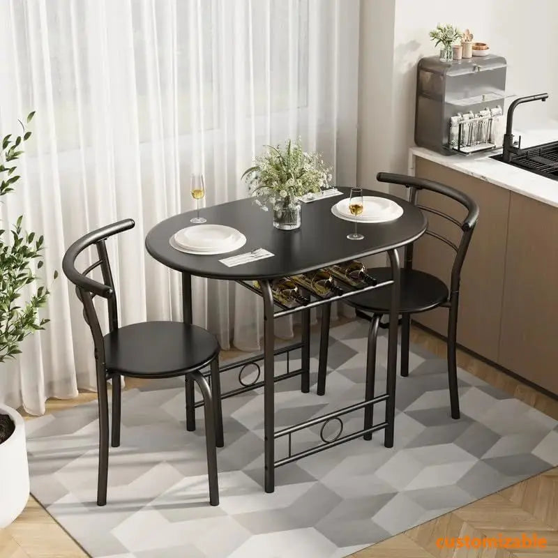 Wooden Dining Table Nook Sets with 2 Chairs & Round Tabletop