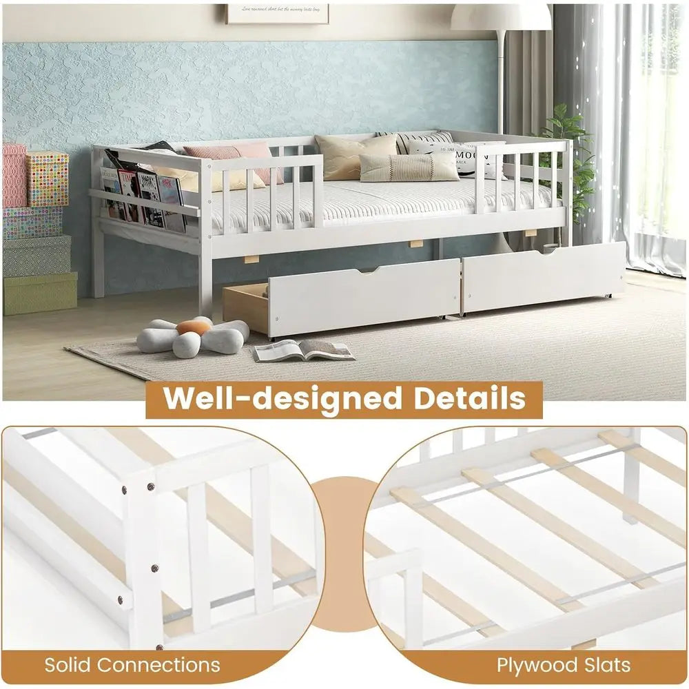 Twin Bed with Side Rails & 2 Pull-Out Drawers