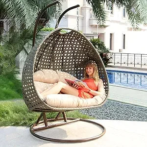 Luxury 2 Person Outdoor Patio Hanging Wicker Swing Chair