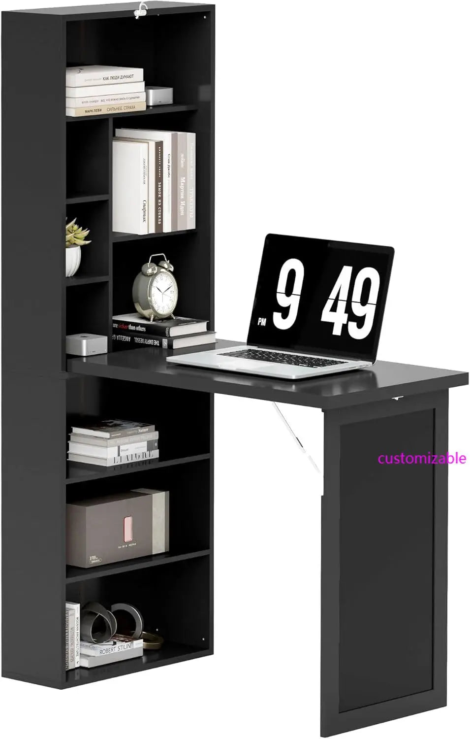 Fold-Out Convertible Writing Table with Blackboard and Side Shelf