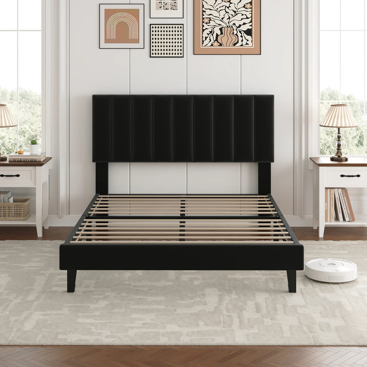 Velvet Upholstered Platform Bed Frame