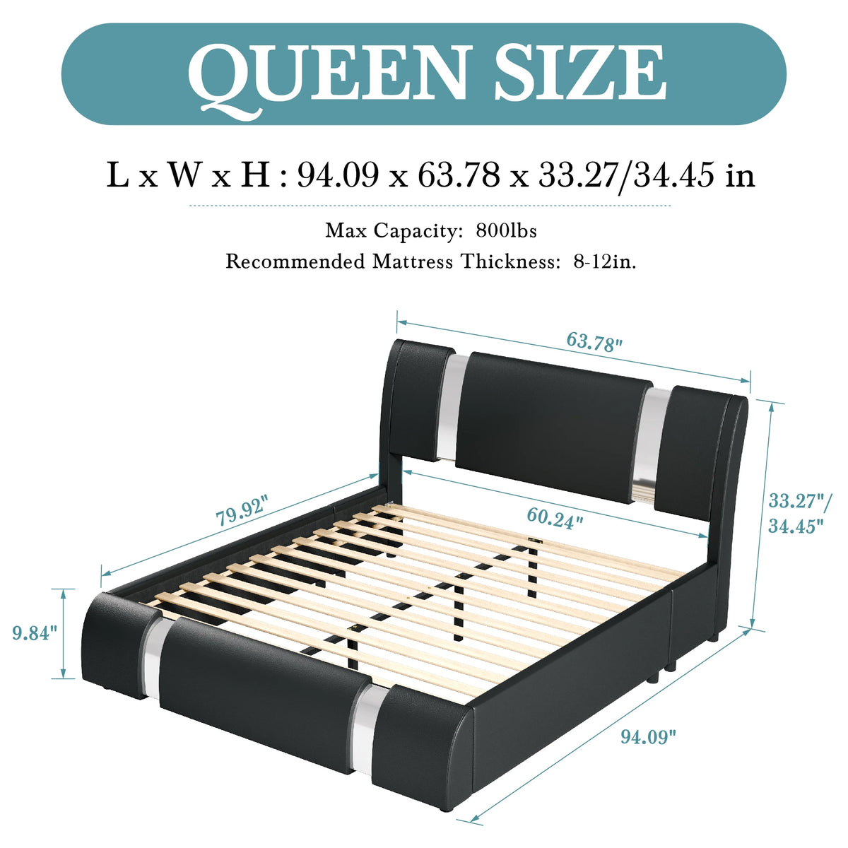 Modern Faux Leather Bed Frame with Iron Pieces Decor