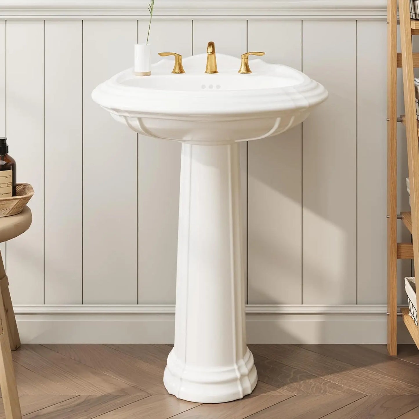 Freestanding White Ceramic Pedestal Sink