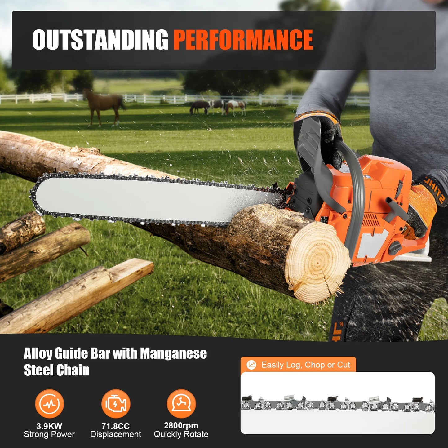 Gasoline Power Chain Saws with Crankcase Hand Pull Start For Cutting Wood
