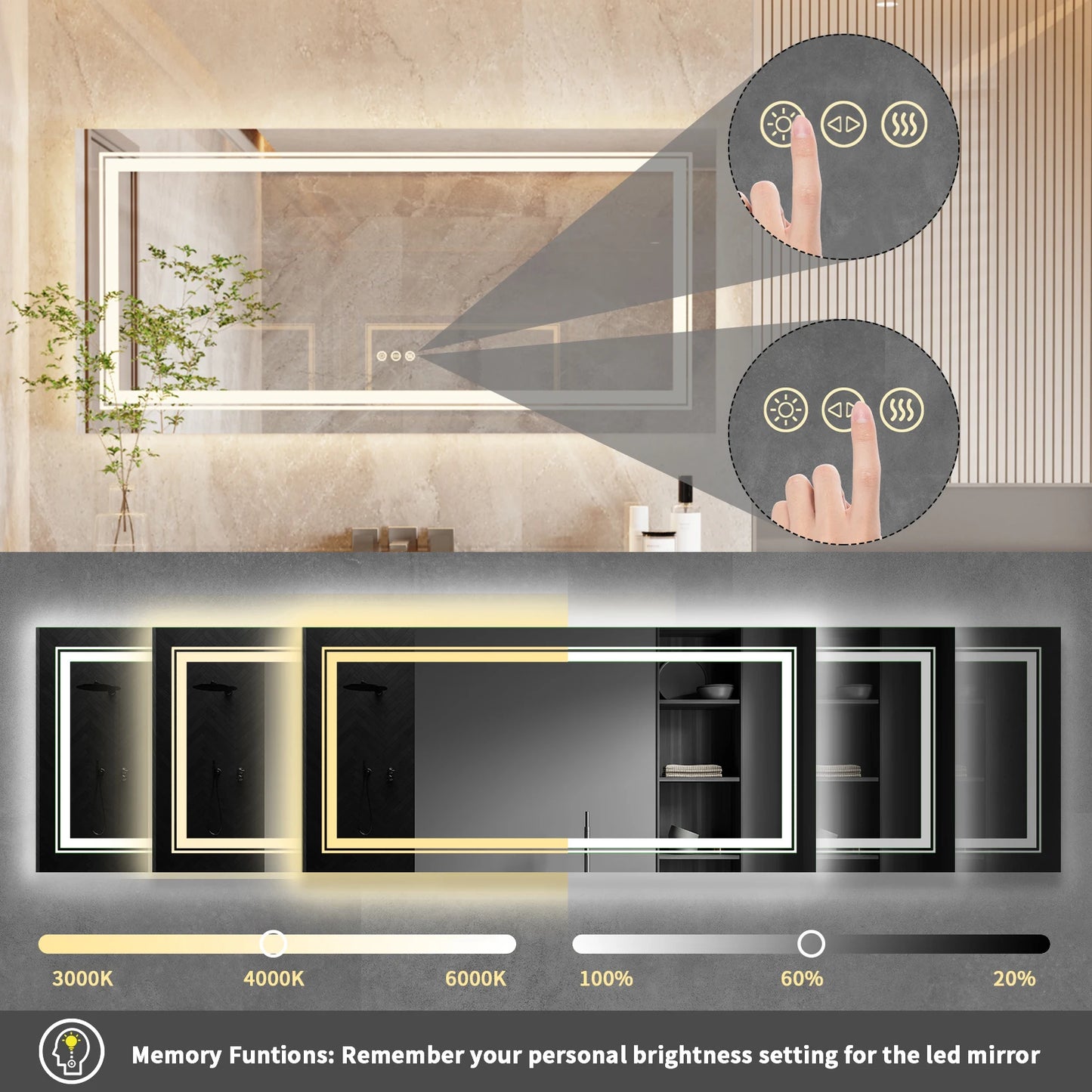 Rectangle Vanity LED Mirror with Dimmable Backlit