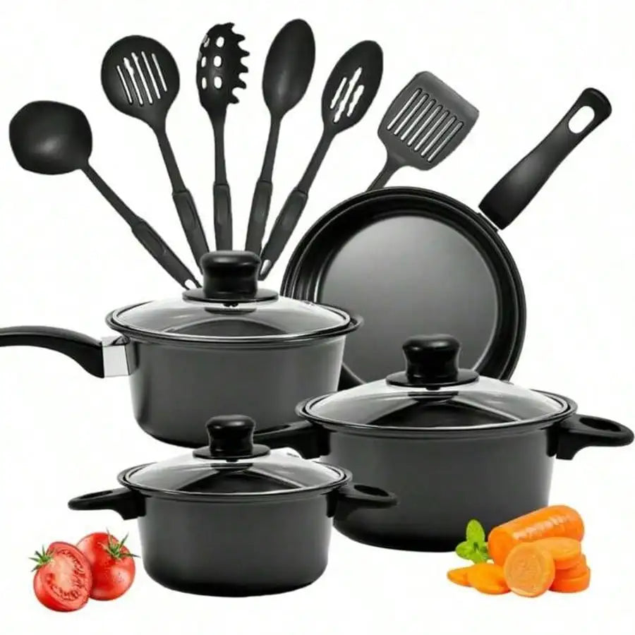 Non-Stick Frying Pan & Soup Pot with Spoons Cookware Set