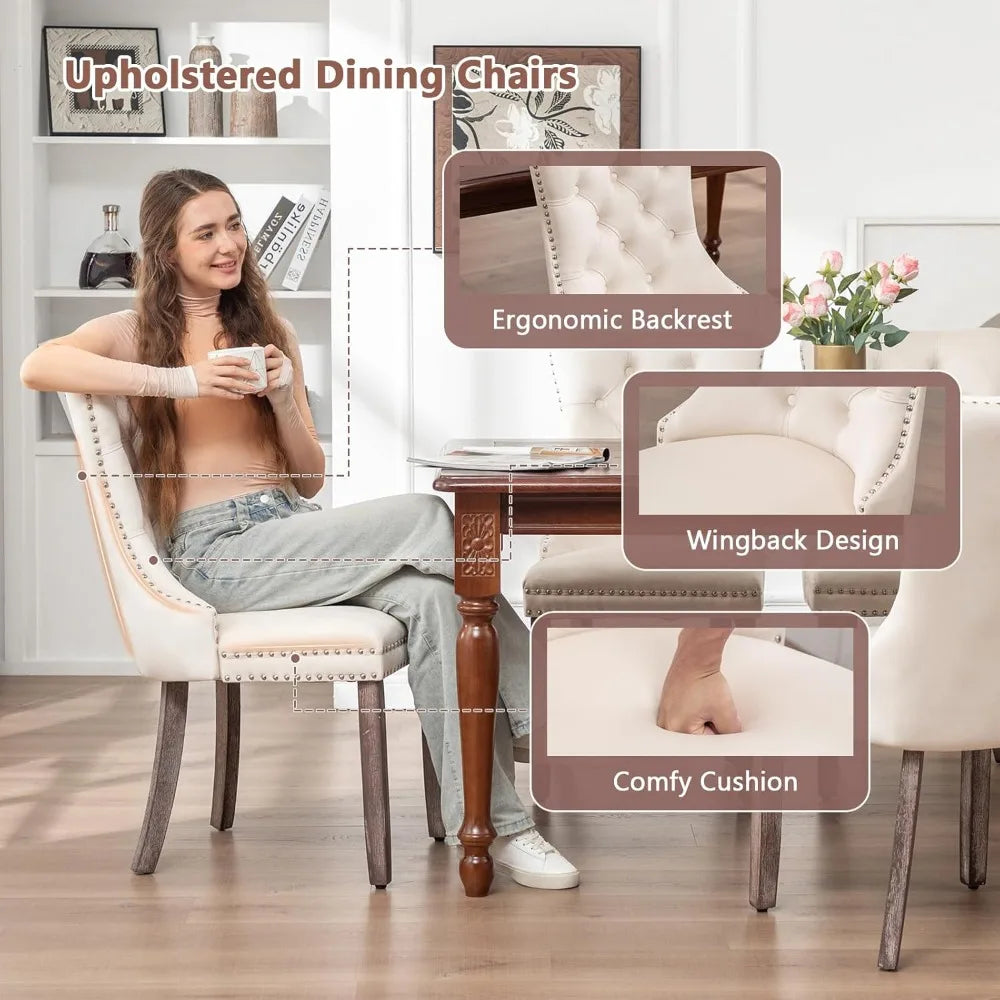 Upholstered Velvet Dining Room Chairs with Nail-Head Ring Pull Trim
