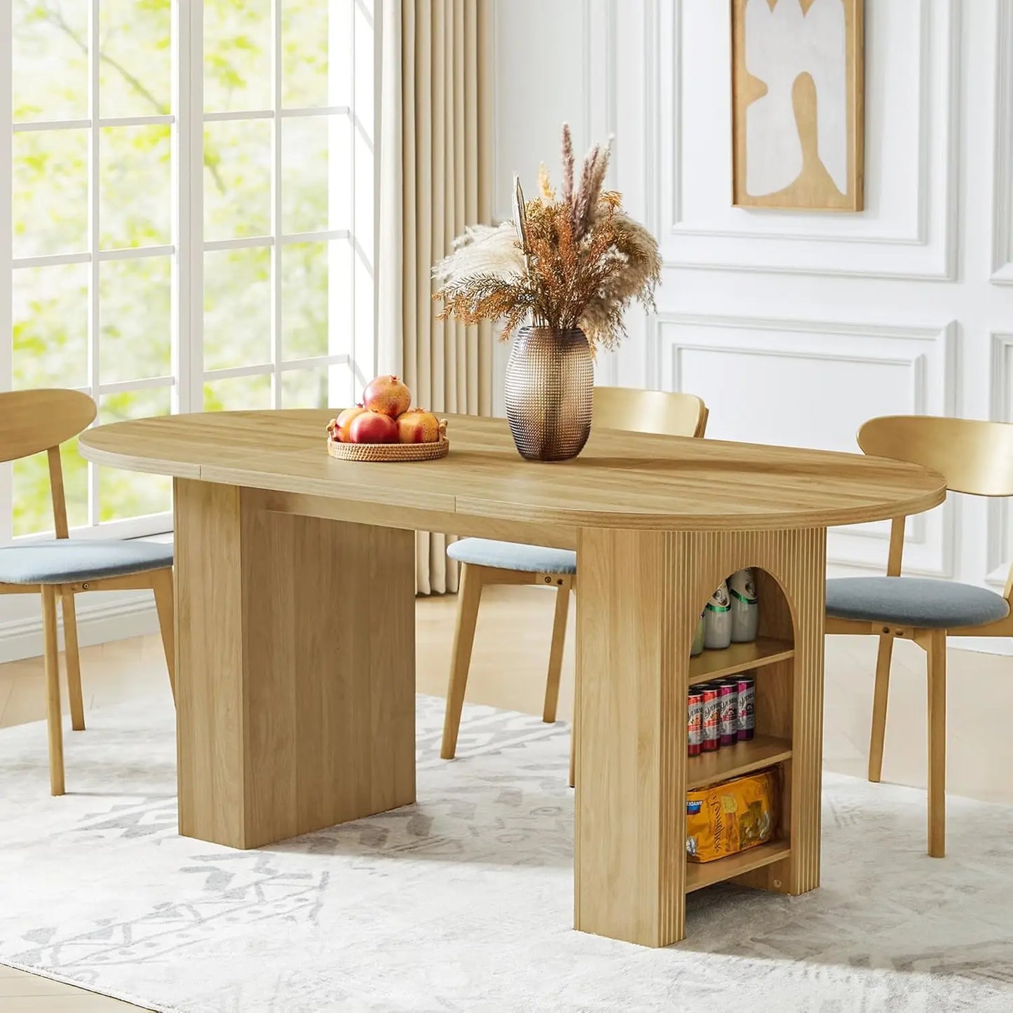 Fluted Base Modern Oval Round Extendable Dining Table