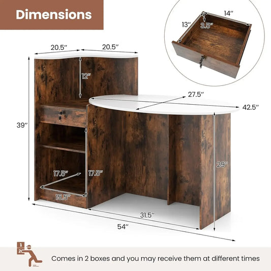 Reception Desk with Lockable Drawer and  Adjustable Shelf