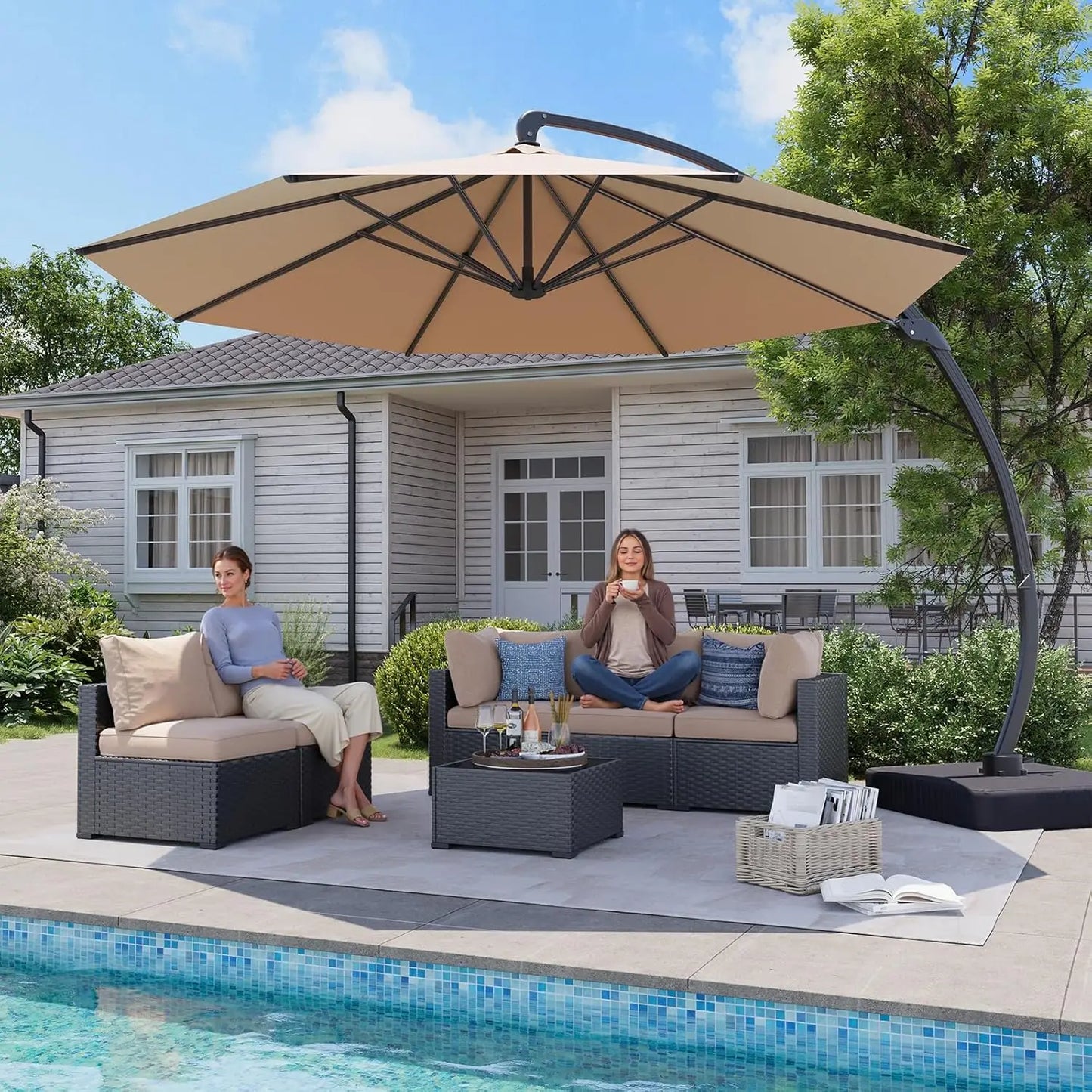 Large Patio Aluminum Offset Umbrella Windproof with 360° Rotation