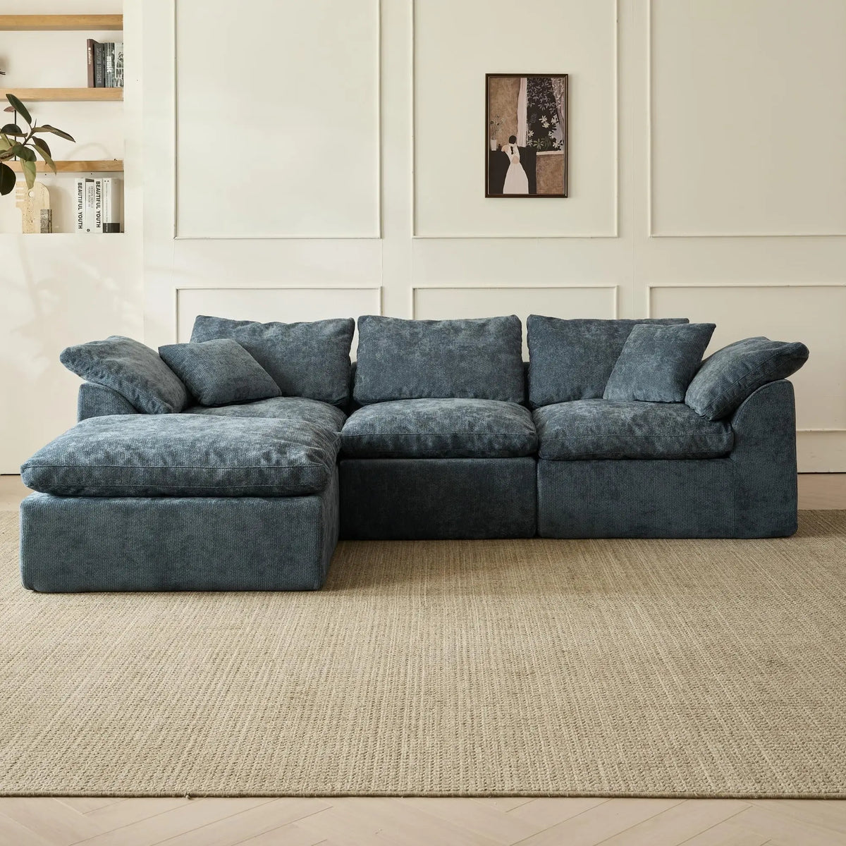 Modern Oversized Deep Seat Chenille Fabric Cloud L-Shaped Sofa