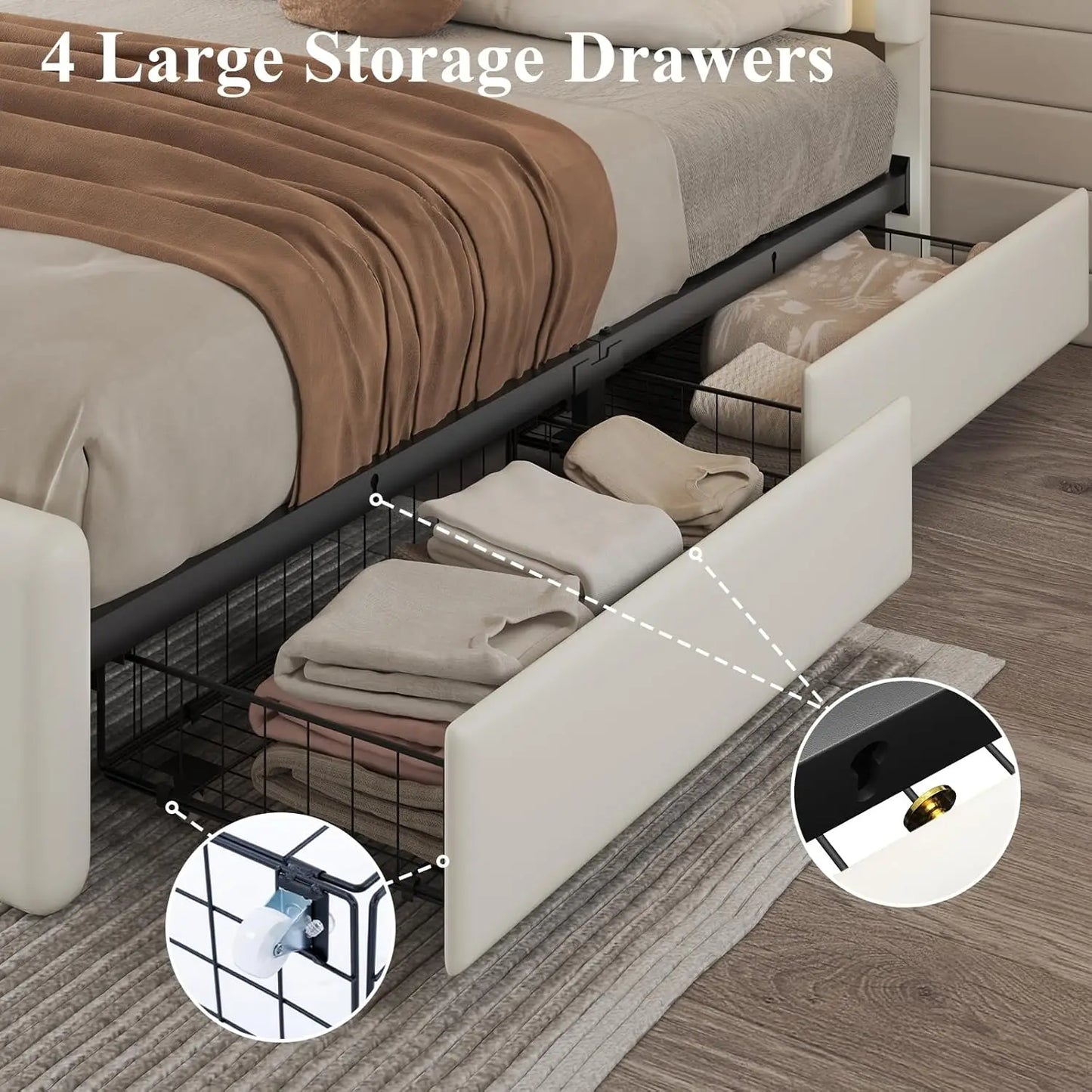 Metal Bed Frame with Adjustable Headboard Built-in Charging
