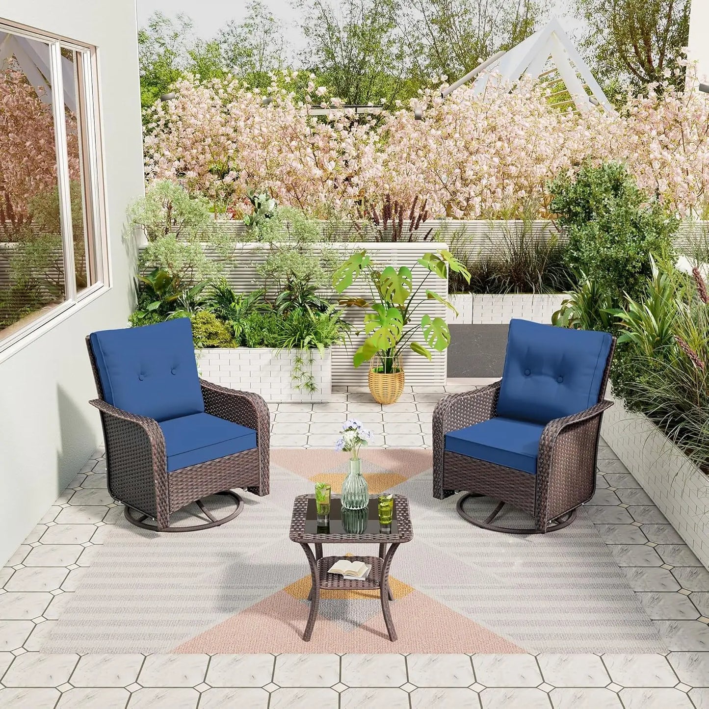 Wicker Swivel Rocker Chair Set