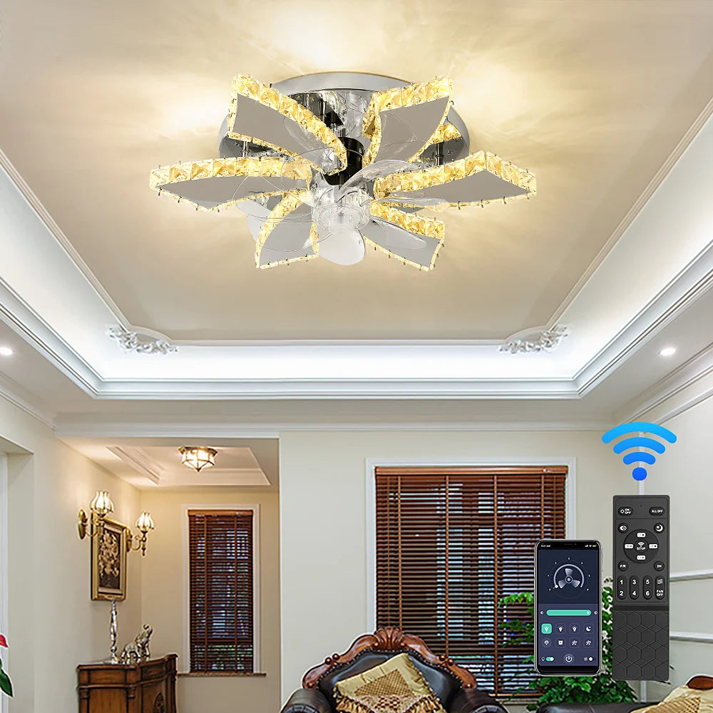Luxury Crystal Chandelier Modern Ceiling Fan Light