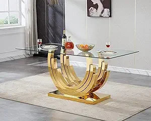 Modern Rectangular Tempered Glass Dining Table
