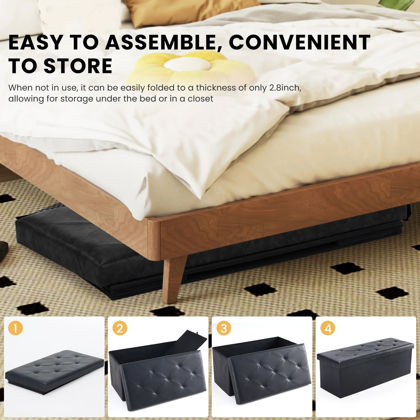 Leather Folding Ottoman Storage Footstool Bench