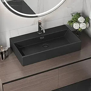 Bathroom Vessel Ceramic Rectangular Sink Above Counter Wall
