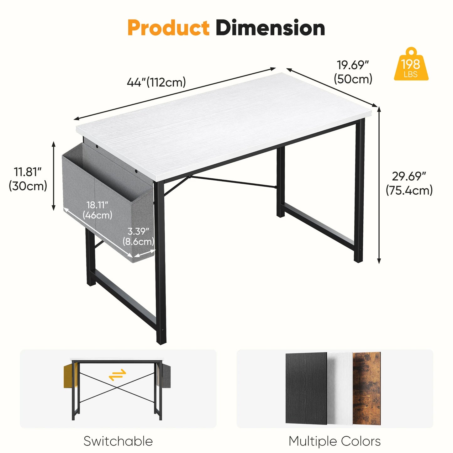 Writing Study Table with Storage Bag Metal Frame