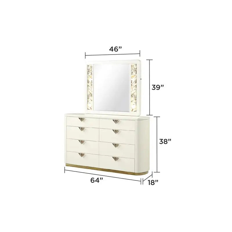 Bedroom Set with Wood Frame and Gold Accents Beige